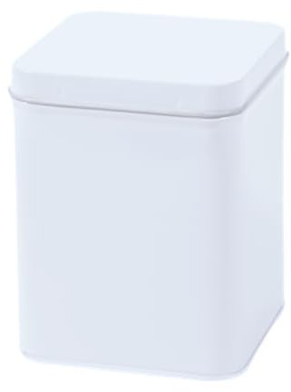 Pure White - Caja de té cuadrada para cocina, tapa de metal blanco liso, con bisagras, 11,5 cm, 200 g