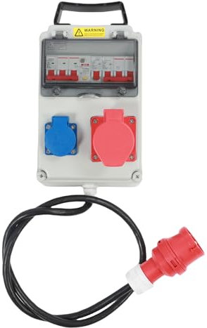 Power Distribution Box with Air Switch 5 Pin Water Proof Plug Electrical Breaker Socket Distribution Box for Construction Sites, Exhibitions, Offices