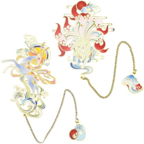 GORGECRAFT 2 Stil Chinesischer Tier Lesezeichen Lesezeichen Mit Neunschwänzigem Fuchs Und Hirsch Fantasy Inspirierte Metall Lesezeichen Vintage Lesezeichen Dekor Ideales Charm Lesezeichen Für Frauen
