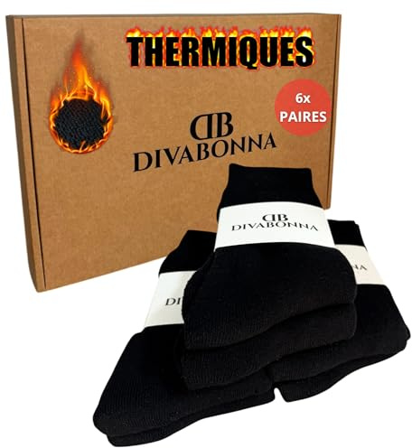 DIVABONNA 6 Pares Calcetines Térmicos Hombre Mujer Algodón Orgánico - Suaves y Cálidos Ideales para Invierno y Frio Extremo (Negros, 6 Pares, 40-46)