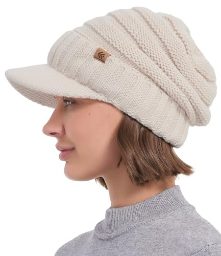 Creekstone Beanie Hüte für Damen Herren Fleece gefütterte Wintermützen Frauen Slouchy Beanies Fleece gefütterte Beanie mit Krempe Visier