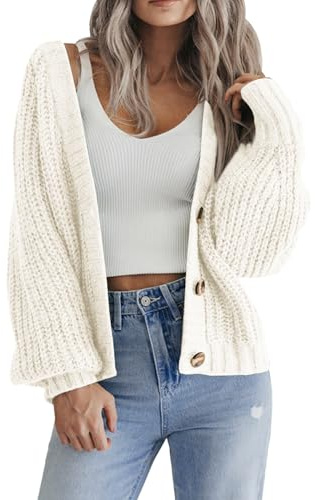 Hotouch Cardigan Donna Tinta Unita Maniche Lunghe con Bottoni Scollo a V Giacca Corto Maglione Primavera Autunno Natale Bordeaux XS