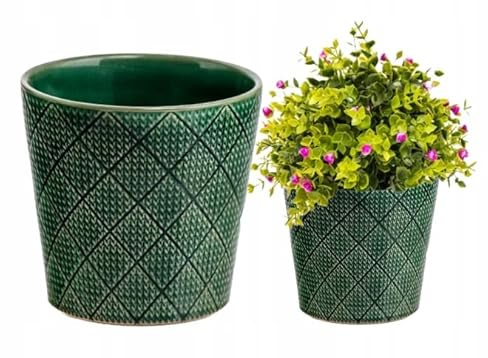 DomoDomo Keramik Blumen Übertopf Grün 13x13 cm – Vintage Deko für Innen, Balkon & Terrasse, Kratzfest