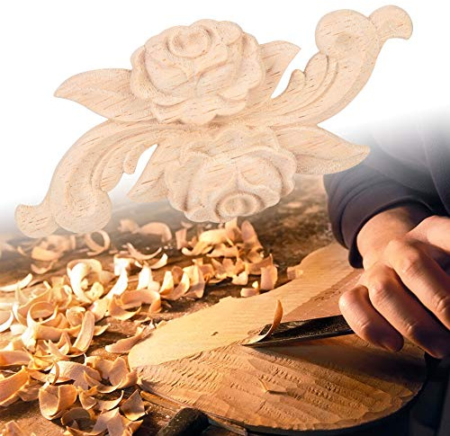 Fockety Applicazioni con Fiori Intagliati in Stile Vintage per Porte, Armadi, Finestre, Specchi - Set di 4 Decorazioni per la Casa (Tipo E)