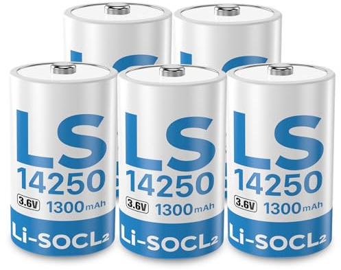 5 batterie al litio al litio LS14250 3,6 V 1/2 AA 1300 mAh per contatore dell'acqua, contatore elettrico, contatore del gas, monitoraggio remoto Li-SOCl₂ ER14250, non ricaricabili