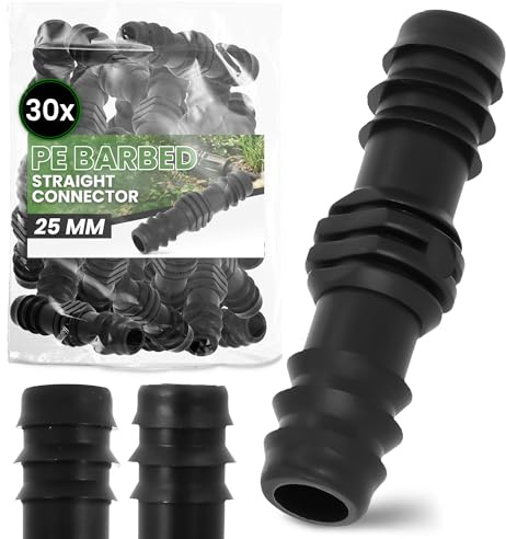 Instalguru 30x Conector Riego PE 25x25 mm Enlace Racor Compresión Jardín Sistema Goteo Manguera Tubería Agua Agricultura Polietileno Unión Tubos Riegos