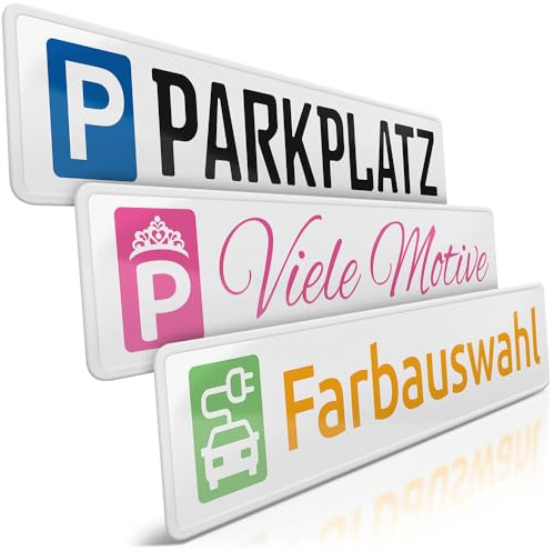 1 Parkplatzschild | Wunschtext | Viele Farben & Schriften | Privatparkplatz | Parkplatz-Kennzeichen | Aluminium Schild | Firmen Parkschild | 520 x 110 mm | Optional Löcher & Saugnäpfe