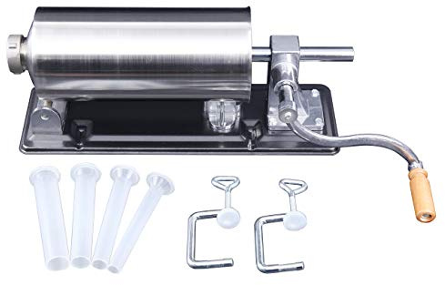 H-YEEU Machine à saucisses Manuelle de 4,8 l, en Acier Inoxydable, avec 4 Tubes de Remplissage de 11 mm, 16 mm, 20 mm, 28 mm, Presse à saucisses avec Pince de Table, pour la Maison, argenté