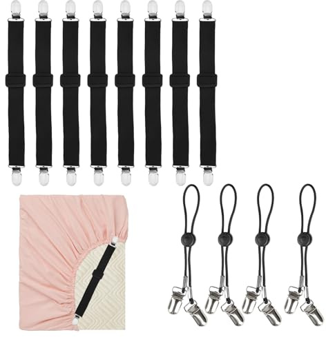 ZEMINRI 12 Piezas Sujeta Sabanas Bajeras Cordones Elasticos (Negro)