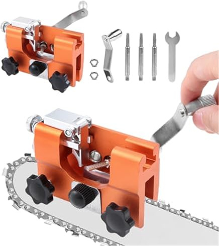 Qxryzp Chainsaw Sharpener Jig Kit Chain Saw Tool with 3 Pcs Sharpening Burrs Grinding Stone Portable Hand Crank Accessories, for 8 22 Chainsaw Chain Replacement