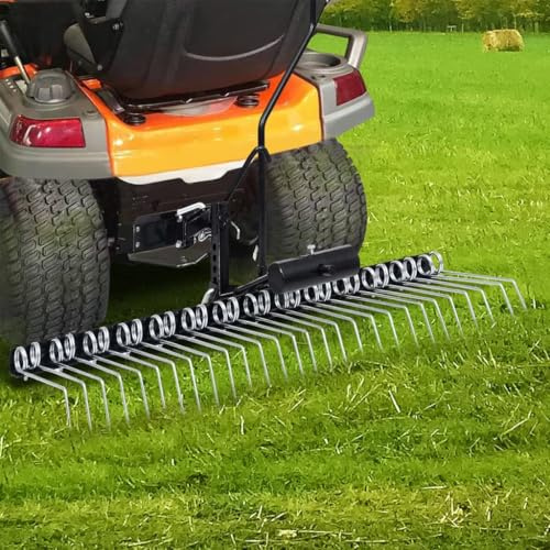 Runheo Vertikborttagare för gräsklippare 109 cm arbetsbredd, galvaniserat stål med 14 dubbla fjädrar, moss-borttagare och gräsfläkt för effektiv trädgårdsvård och ogräsborttagning
