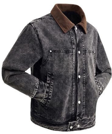 Män jeansjacka med manchesterkrage vintage tvättad jeanskappa | Manchesterkrage vintage tvättad jeansrock, avslappnad tryckknapp långärmad, retro streetwear för höst vinter