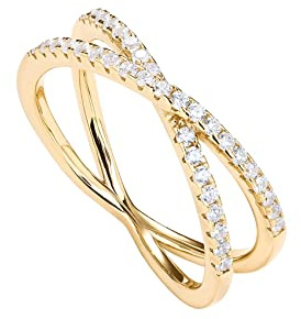 PAVOI 14K Gold Plated X Ring CZ Simulated Diamond Criss Cross Ring (8, Yellow)