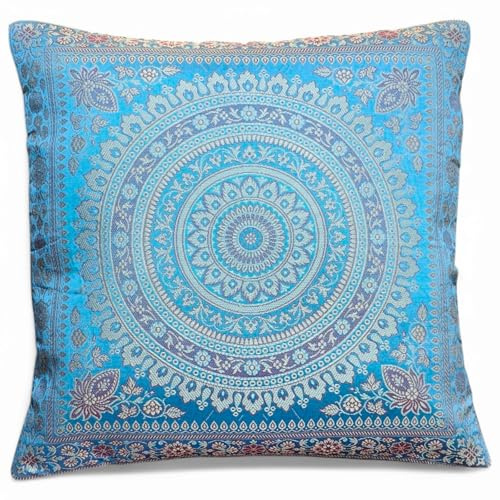 Original Kikan Indian patchwork mandala sari ethnic silk Banarsi cushion covers mandala 16x16 (blue)
