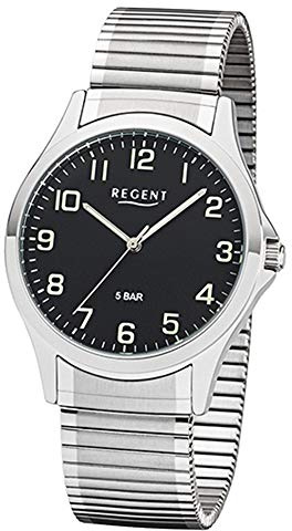 Regent Herren Armbanduhr aus Edelstahl in der Farbe Silber-Schwarz 39mm, Wasserdichtigkeit: 5Bar, 11310063