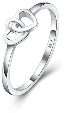 LGSY 925 Sterling Silver Double Heart Rings for Women