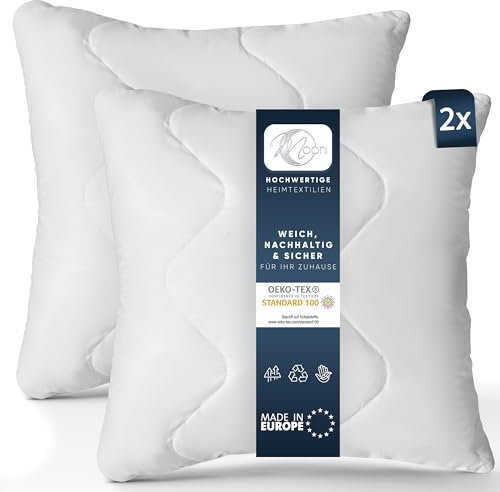 Moon Feeling 2er Pack Gesteppt Füllkissen, Innenkissen, Sofakissen, Kopfkissen ca. 50x50cm - 500g mit Reißverschluss (extra fest)
