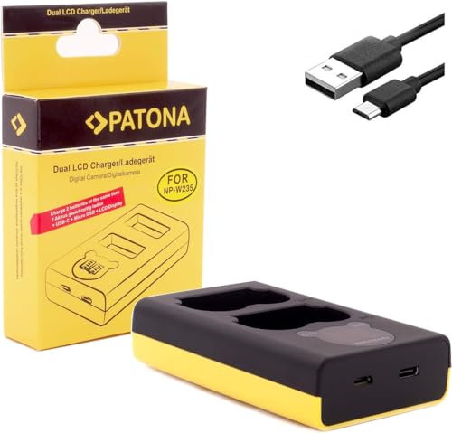 PATONA NP-W235 Akku Ladegerät - kompatibel mit Fujifilm GFX-50s II GFX-100S GFX-100 II X-H2 X-H2s X-S20 X-T4 X-T5 - mit USB DUAL LCD 1888 - (Eingang USB-C oder Micro-USB)