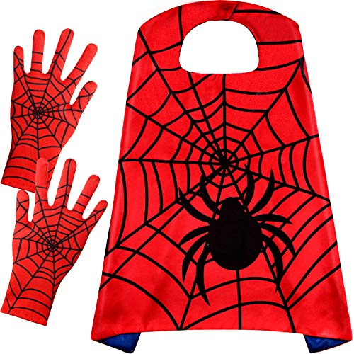 Geyoga 1 Stück Spinne Helden Umhang und 1 Paar Spinnennetz Handschuhe Helden Kostüm für Halloween, Weihnachten, Geburtstag, Kostüm Party, Schule Aufführung