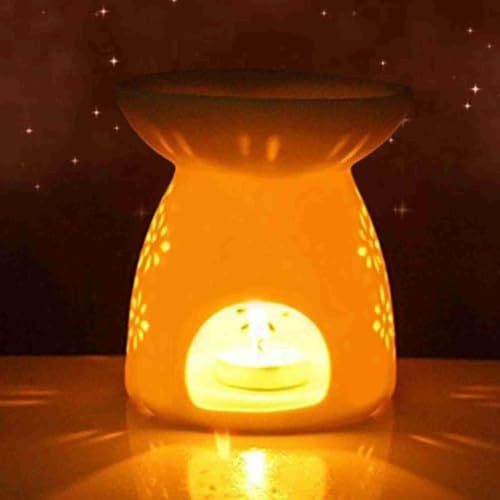 HERCHR Bruciatore Di Incenso Con Lampada a Olio Essenziale in Ceramica, Aroma Lamp Porcellana Portacandele Decorazione, Portacandele Di Design a Forma Di Petalo Smaltato Bianco per Camera da Letto