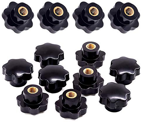 Swpeet 15 pezzi M10 7 Star manopola filettatura femmina dado serraggio assortimento kit di manopole a forma di stella in plastica nera vite su maniglia di bloccaggio per attrezzature meccaniche (M10)