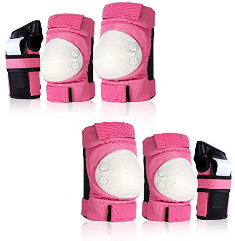sphaiya Kid/Youth/Adult Knee Pads Elbow Pads Wrist Guards Protective Gear Set for Skateboard Bicycle BMX Snowboard Longboard Accessories Cycling 6 in 1 (S, Pink)