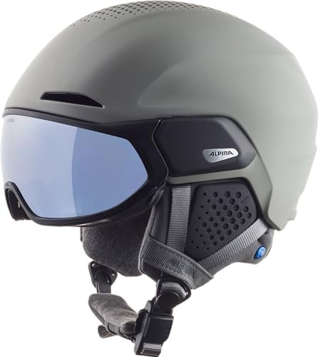 ALPINA Alto Q-LITE - sicherer, stoßabsorbierender & individuell anpassbarer Skihelm für Erwachsene, mit kontrastverstärkendem Visier - Moon-Grey matt - M (55-59 cm)
