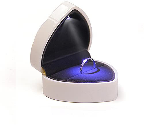 Ring Box Herzform,Samt Ring-Schachtel mit LED-Licht Ringbox Ehering Box Schmuckkasten Präsentationsbox Ringschatulle Ohrring Geschenk Storage Box Etui für Hochzeit Valentinstag Verlobungsring,Weiß