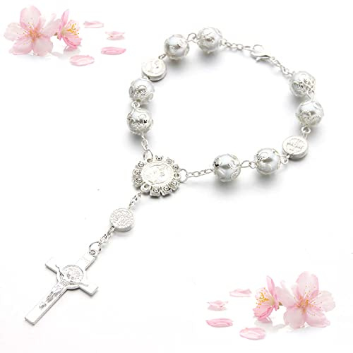 Floatdream Kreuz Christian Rosenkranz Armband, Kreuz Christian Armband, Kreuzperlenarmband, für Geburtstage, Konfirmationen, Kommunionen, Taufen, Partys