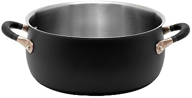 Meyer Accent Stainless Steel Casserole Dish 24cm / 4.7L - Black Induction Casserole Pot with Easy Pour Rim & Heat Resistant Handles, Oven Safe Cookware