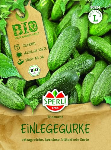 Sperli BIO Einlegegurkensamen F1 80724, Gemüsesaat | Bio-zertifiziert DE-ÖKO-013, für ca. 10 Pflanzen, Samen für Einlegegurken