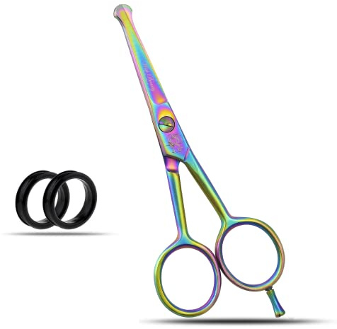 Wishbeauty Friseur-Sicherheitsschere mit runden Spitzen, gebogen, professionelles Haarschneiden für Kinder, Babys, Regenbogenfarben, 11,4 cm