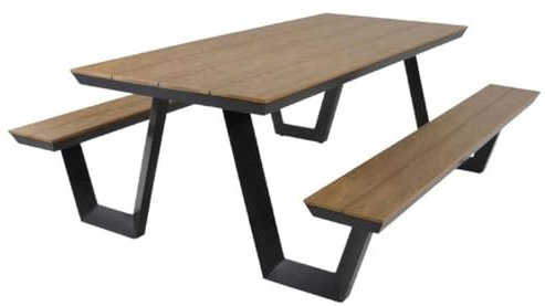 Casa Padrino Mesa de jardín de Lujo con Bancos Integrados marrón/Antracita 200 x A. 75 cm - Muebles de Picnic - Muebles de jardín - Muebles de gastronomía - Muebles de Exterior