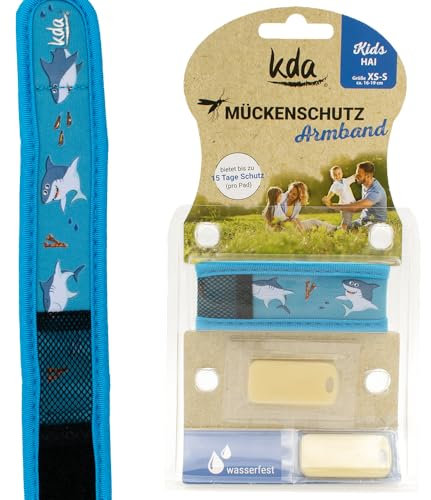 kda Mückenschutzarmbänder für Kinder - Sicherer Mückenschutz - Einhorn & Hai Design - Nylon (Hai) Camping Urlaub Anti Mücke Garten Outdoor Schultüte