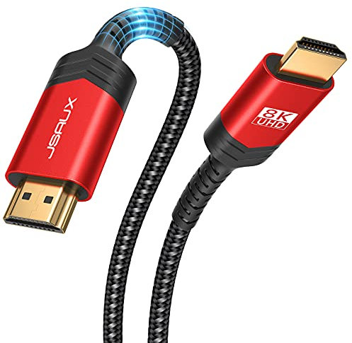 JSAUX Câble HDMI 2.1 15M, Highspeed 48Gbps 8K@60Hz, 4K@120Hz, UHD HDR 10+, eARC, Dolby Vision, 3D, VRR, Compatible avec PS4 Pro, PS5, Jeux 8K, TV, Lecteur Blu-Ray, Projecteur
