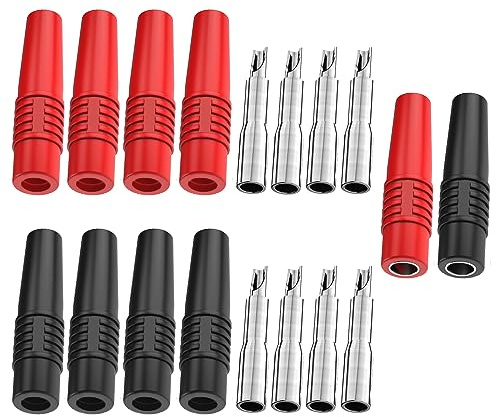 Cleqee 4mm Buchsenstecker, 10 Stück, Rot/Schwarz | Isoliert, DIT Lötzinn, Für 4mm Bananenstecker Anschluss, 24A