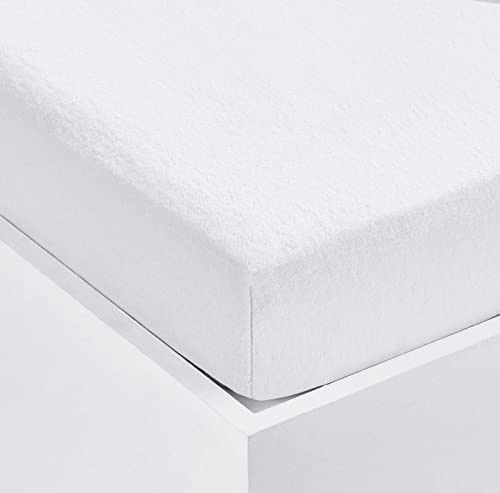 Home Living Super Soft Terry Towelling Stretch Fitted Sheet Mattress Protection Cover Fully Elasticated Extra Deep Breathable All Seasons (White, Single)