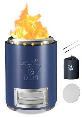 YEFU Tisch-Feuerstelle, 24,6 x 18 cm, Flammenintensitätskontrolle, Campingkocher für Outdoor & Terrasse, angetrieben durch Pellets oder Holz, sichere Verbrennung Tischfeuerstelle, mit Reisetasche & 2