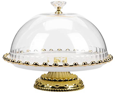 Soporte de cerámica para tartas con cubierta de cúpula de cristal, plato para tartas con pies, tapa inastillable, bandeja de exhibición de caramelos, ensalada, plato de postre para servir aperitivos