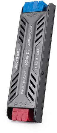 BRIMETI 12V Netzteil Trafo 230V auf 12V 200W LED Treibe Schaltnetzteil LED Transformator 16.6A AC 230V auf DC 12 Volt Kompakter Extrem Dünner Konstantspannung, für Neon Streifen Strip