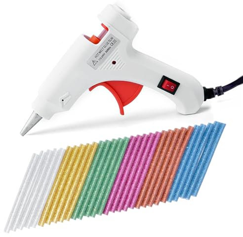HDAKDDHG Hot Glue Gun,20W Mini Cordless Hot Glue Gun with 60pcs Coloured Glue Gun Sticks,Hot Glue Gun for Crafting,Fast Heating,for Kids Crafts,Christmas DIY,Card, Plastic, Fabric, Home Repairing (White)