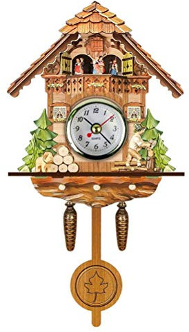 Ghzste Retro Cuckoo Clock European Antique Wooden Cuckoo Birdhouse Wall Clock with Auto Swing Bell Pendulum for Home Decor (CM003)