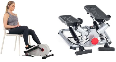 Sunny Health and Fitness Magnetic Under Desk Elliptical Peddler, Portable Mini with Resistance + Advanced Twist Stepper Machine with Resistance Bands, Portable Mini Stair Stepper