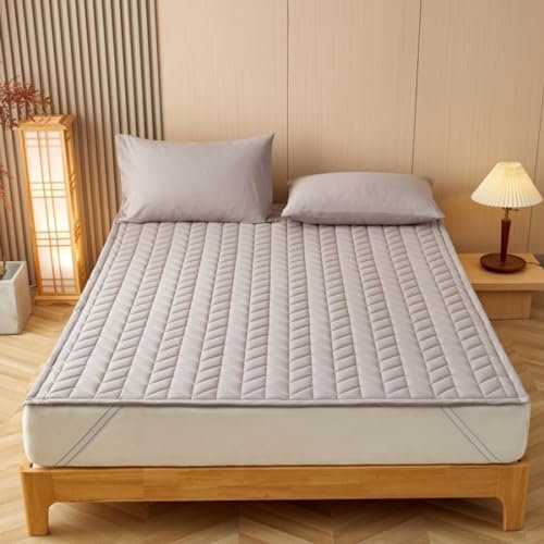 HAIBA Matratzenschutz 150x200cm Matratzenschoner Gesteppt grau Atmungsaktiv Matratzenauflage Matratzenbezug Matratzenschutz Waschbar Hygienischer Mattress Topper bettlaken