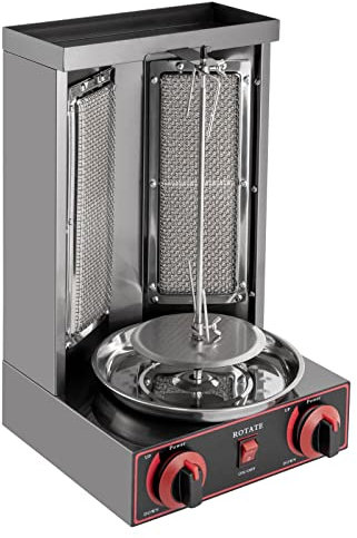 Spiedino girevole a gas, 3000 W, con 2 fuochi, per casa, ristorante, riscaldamento a infrarossi girevole a 360°, 30 x 30 x 48 cm