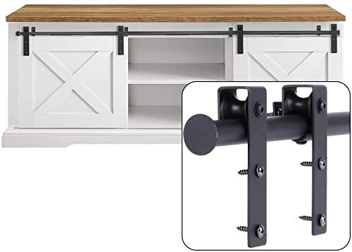 EGTink 140cm/4,6FT Schiebetürbeschlag Set,Mini Schiebetürsystem aus Kohlenstoffstahl komplettes Set mit Laufrollen,Laufschiene mit Rollen für TV-Ständer,Kleiner Kleiderschrank,Doppeltüren Schränke