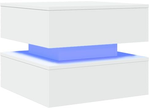 vidaXL Mesa de Centro con Luces LED, Mesita Baja de Sofá con Almacenamiento, Mueble Auxiliar de Teléfono, Decoración para Salón, Blanco
