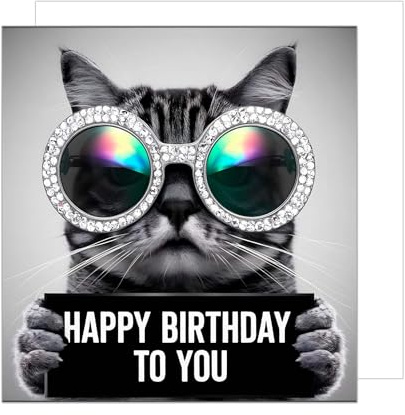 Edition Seidel Carte d'anniversaire carrée premium avec enveloppe. Carte d'animal joyeux anniversaire pour femme et homme, lunettes de soleil chat cool, humour drôle (GQ298 SW024)