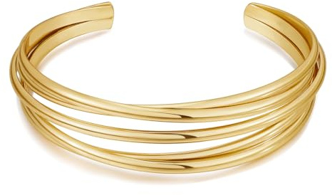 WOWORAMA Chunky Gold Cuff Bracelets for Women Multi-layer Cross Wire Bangle Bracelets Adjustable Hollow Statement Bracelet Five Layers Wire Arm Cuff Bracelet