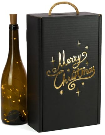 ONLY BOXES 4-pack eleganta fodral för 2 flaskor med handtag, återvunnen kartong, metalltryck i guldfärg, firande